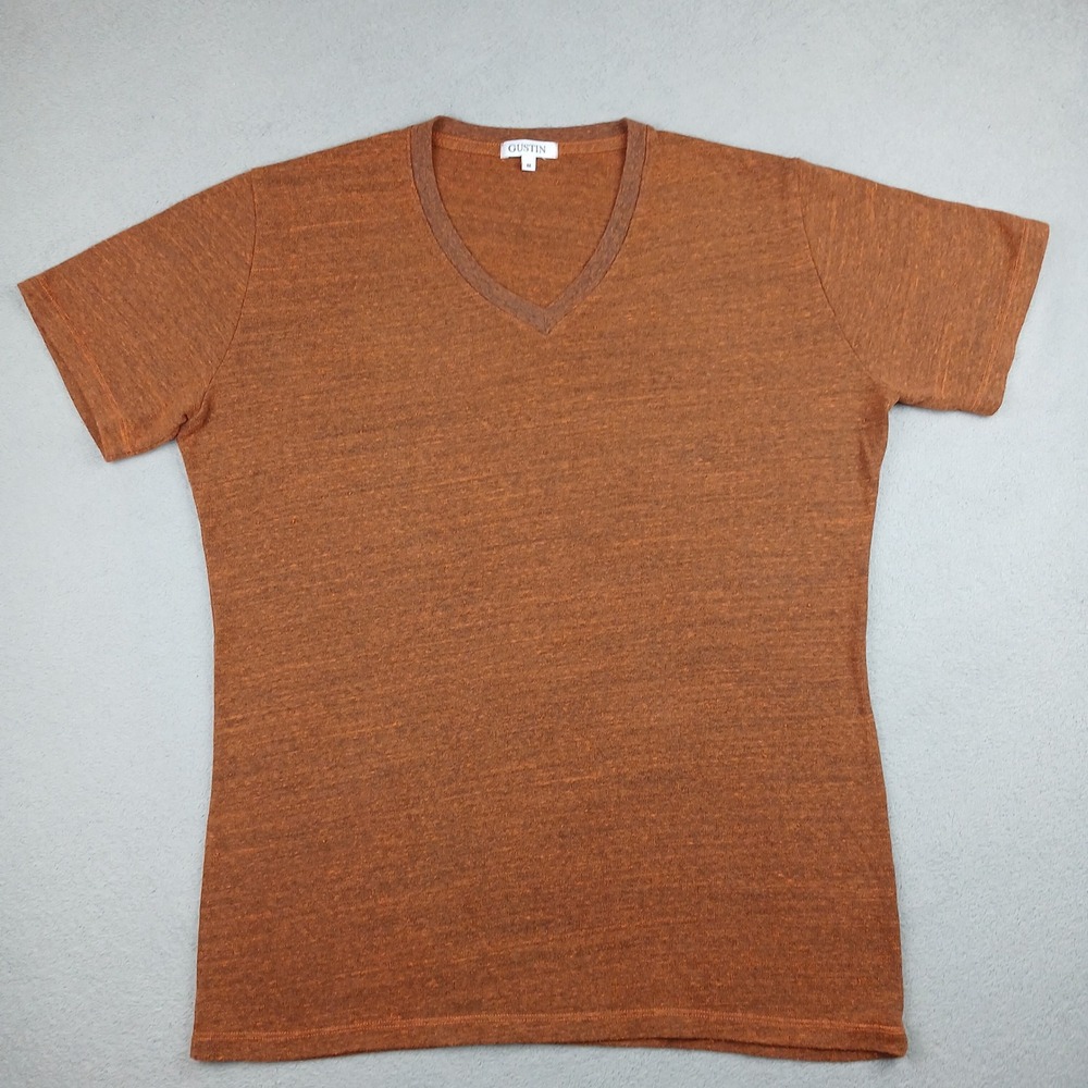 Gustin V-Neck T-Shirt Mens M Orange Marled Tri-Blend Short Sleeve Made in USA